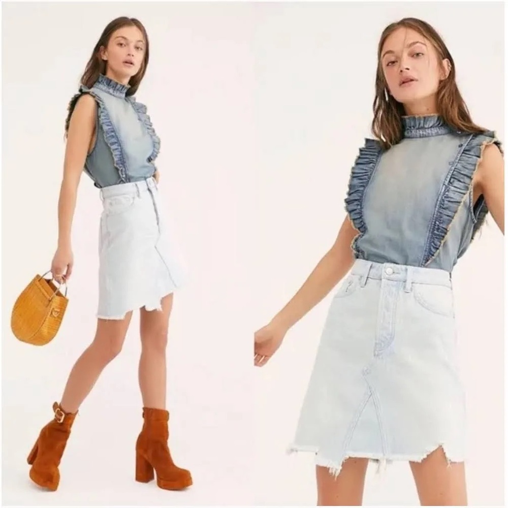 NWT: We the Free by Free People Going Rogue Patched Mini Skirt in Tidal Wave  24